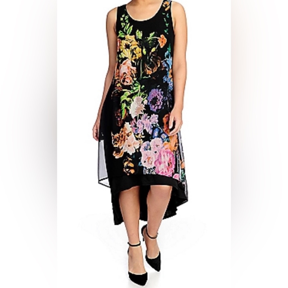 Marc Bouwer Knit & Woven Sleeveless
Printed Front Hi-Lo Dress
